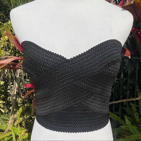 Express Strapless Black Bandage Crop Top - Picture 7 of 8